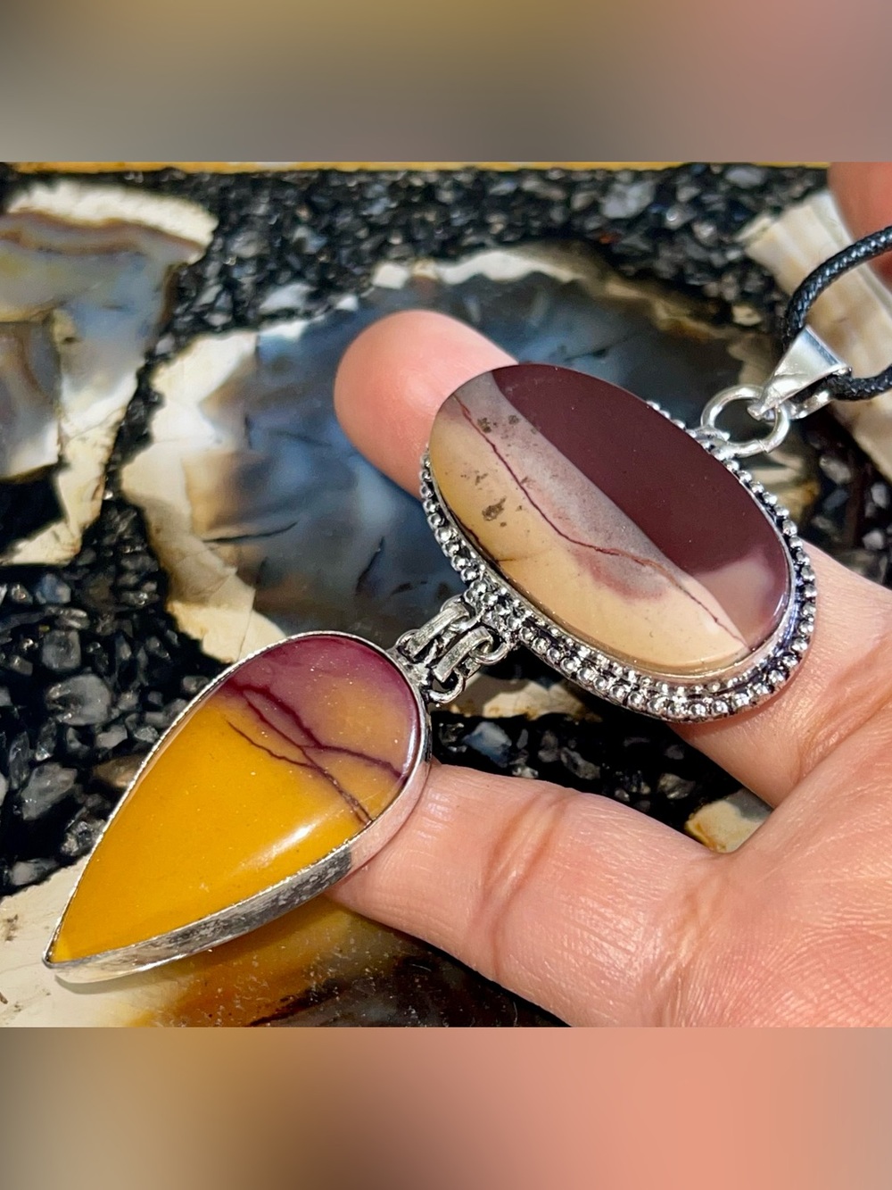 Burgundy & Mustard Mookaite Jasper Pendant 3 1/2”